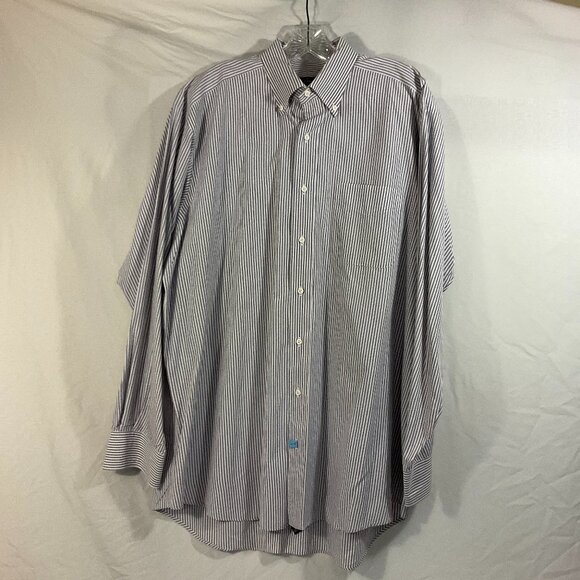 Ben Silver with Ike Behar, Gray/White Stripe Button Down Shirt 17-36 Long Sleeve - Picture 1 of 4